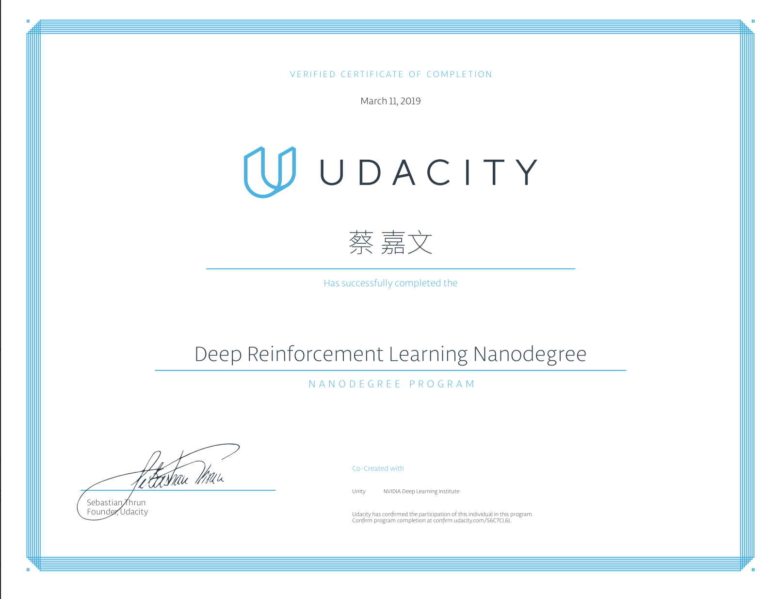 Udacity Deep Reinforcement Learning